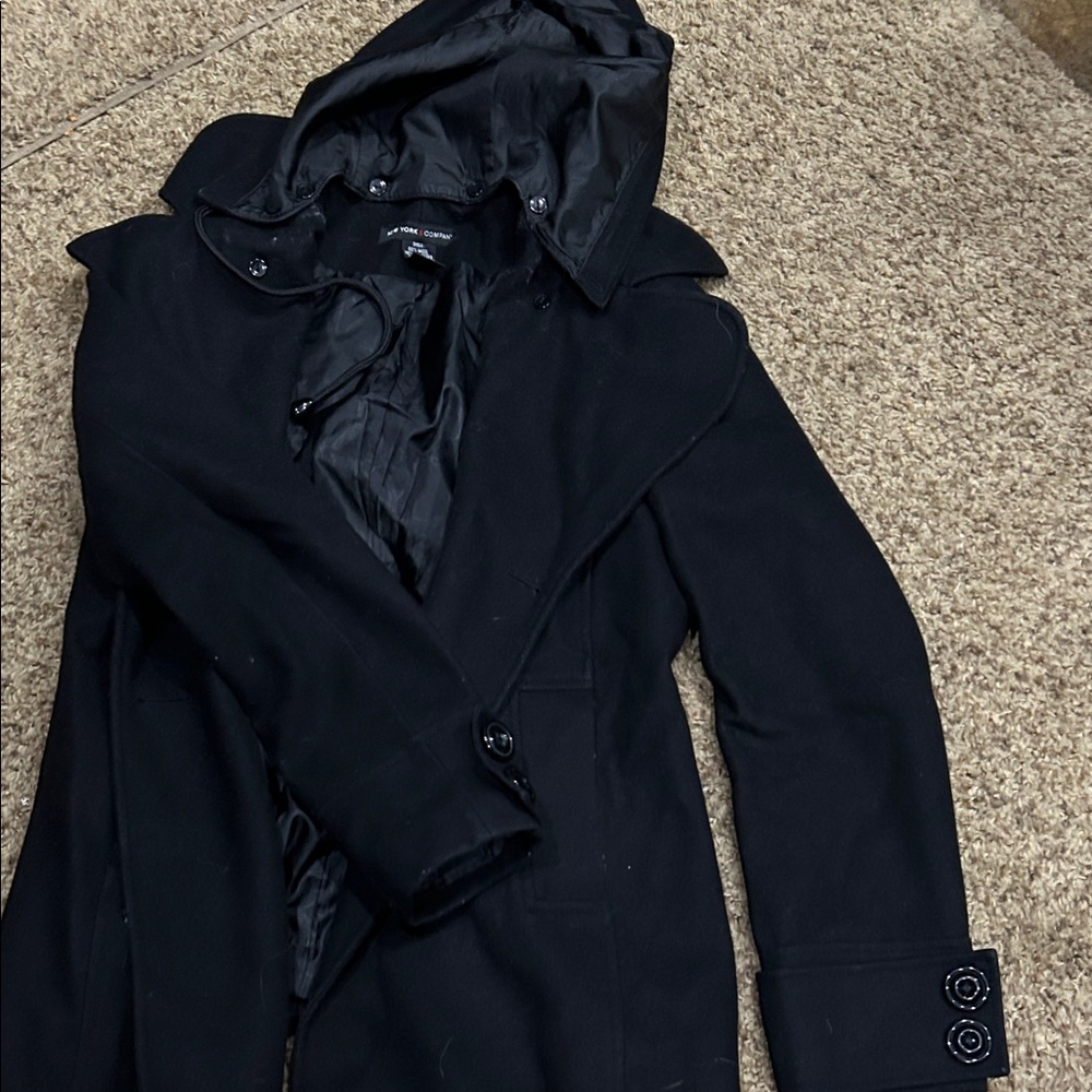 New York & Company Black Pea Coat with Hood